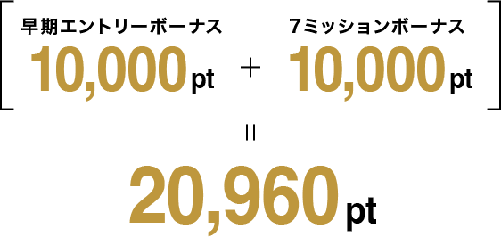 (早期エントリーボーナス 10,000pt + 7ミッションボーナス 10,000pt) = 合計20,960pt